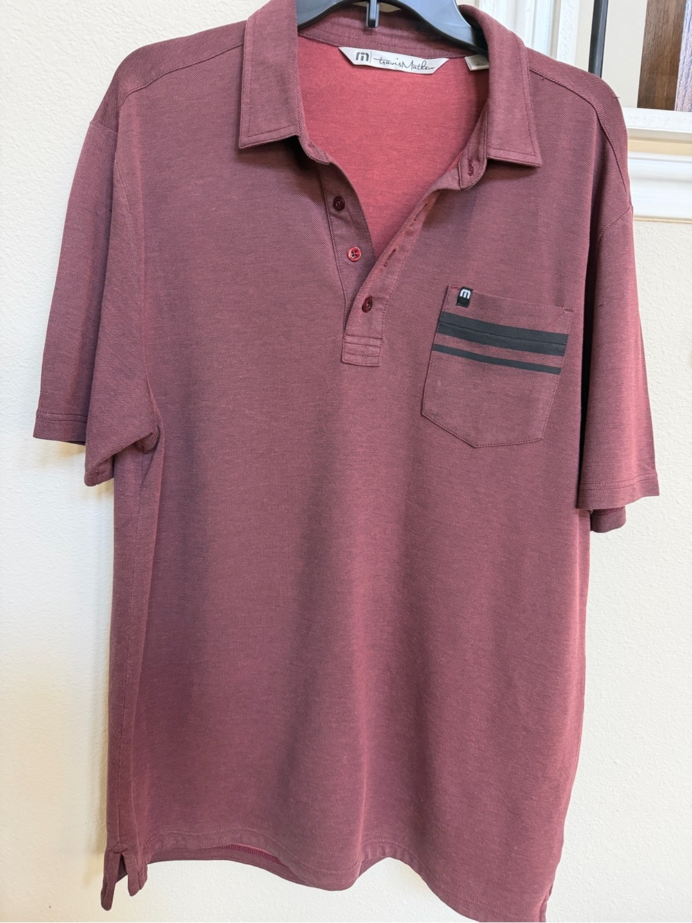 Travis Mathew Short-Sleeve Polo in Burgundy with Chest Pocket